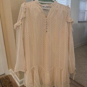 Lost + Wander Cream Swiss Dot Ruffle Dress | Boho Romantic Size S